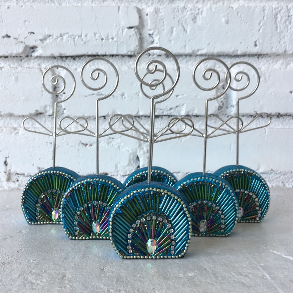 Set of 5 Pier1 peacock style beaded pic holders